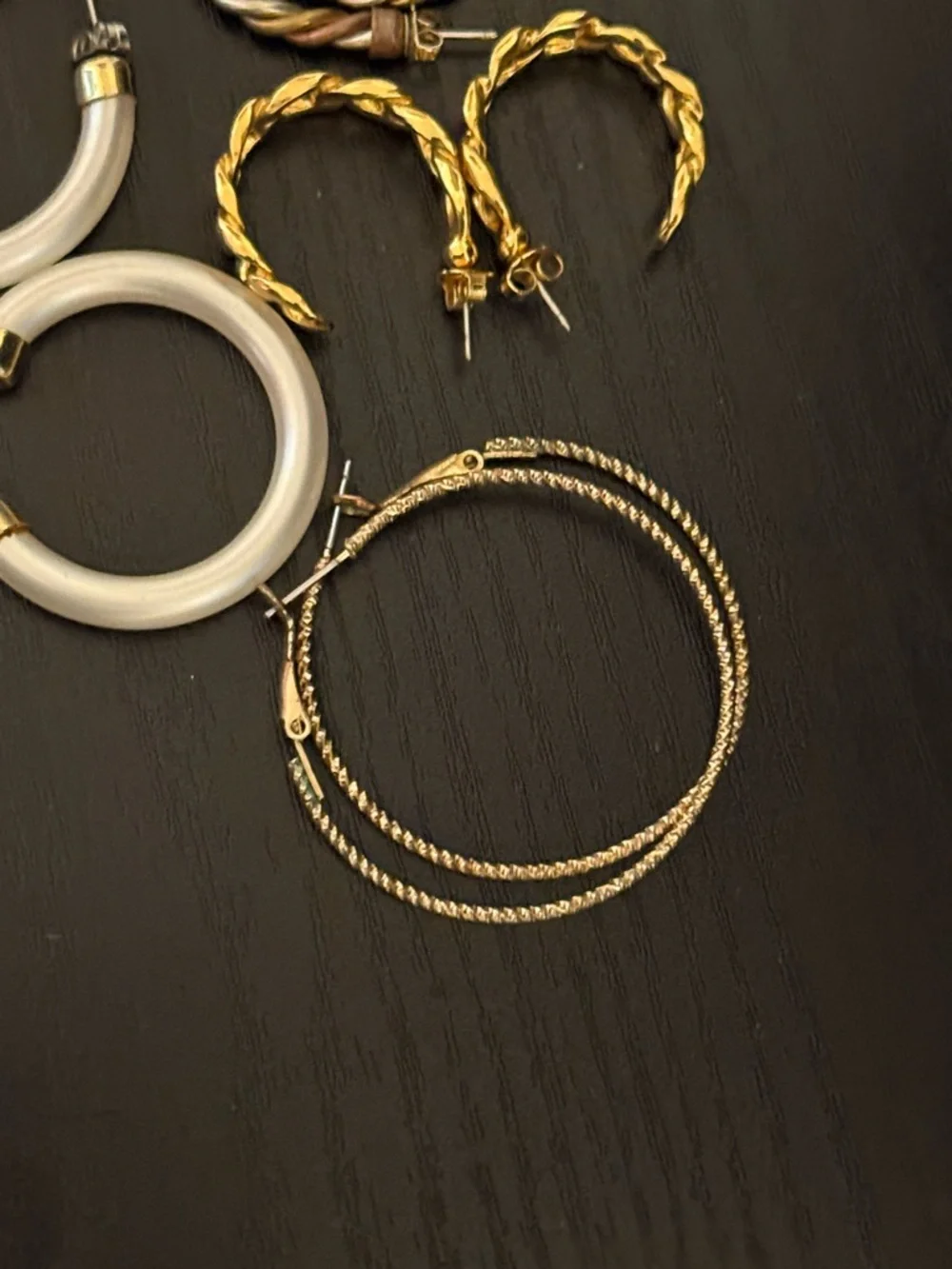 Gold and Black Hoop Earrings‎
